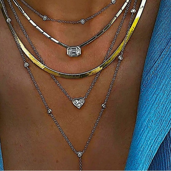 Bohemian Multilayer Crystal Pendant Gold Bar Heart Necklace - Picture 2 of 5